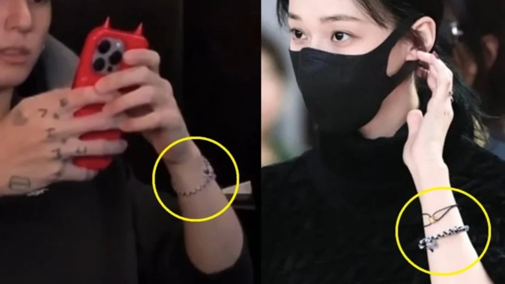 BTS Jungkook & Aespa Winter dating rumors evidence: Matching bracelet, couple tattoo, and couple outfits BTS Jungkook & Aespa Winter Matching Bracelet (Couple Item)